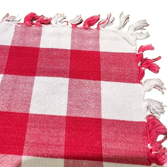 Red Gingham Napkins Set of 4 Tassel Edge Picnic Farmhouse Camping Cotton 16x16 - Picture 4 of 8